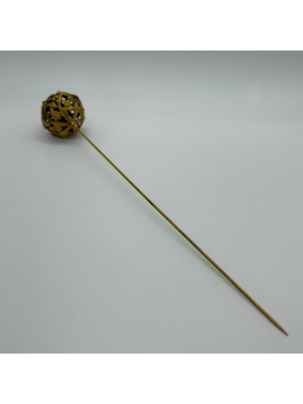 Antique Edwardian Hat Pin Gilded Brass Filigree Red Cabochon 1900s 9" READ - Picture 10 of 16
